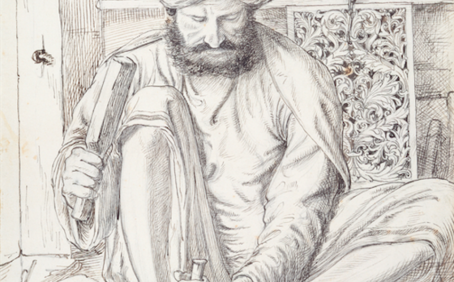 A Wood Carver from a collection depicting craftsmen of the North West Provinces of British India by John Lockwood Kipling 1870, V & A Museum London